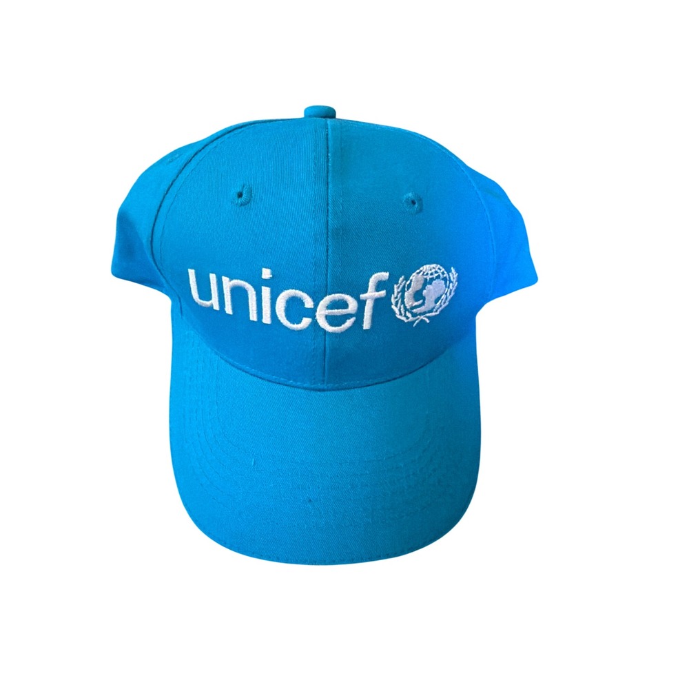 UNICEF Logo Baseball Cap Blue Adjustable Embroidered Hat Hook and Loop Strap